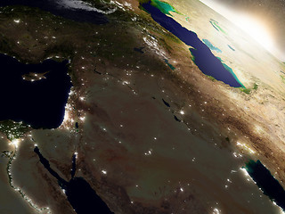 Image showing Sunrise over Israel, Lebanon, Jordan, Syria and Iraq region