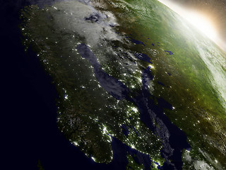 Image showing Sunrise over Scandinavia