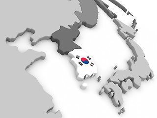 Image showing South Korea on globe with flag