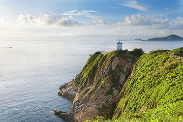 Image showing Hong Kong lighthouse during sunrise