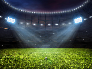 Image showing Soccer football stadium with floodlights