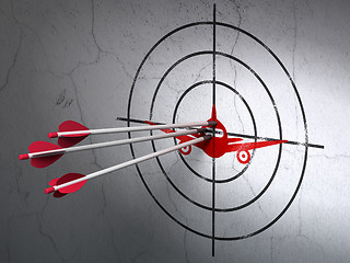 Image showing Vacation concept: arrows in Aircraft target on wall background