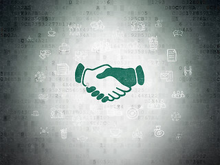 Image showing Business concept: Handshake on Digital Data Paper background