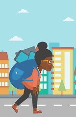 Image showing Woman with backpack full of devices.