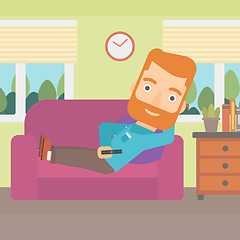 Image showing Man lying on sofa.