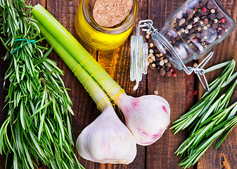 Image showing garlic and olive oil