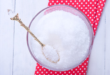 Image showing white sugar in glass bank