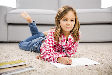 Image showing Little girl making homework