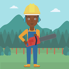 Image showing Lumberjack with chainsaw.