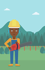 Image showing Lumberjack with chainsaw.