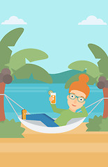 Image showing Woman chilling in hammock.