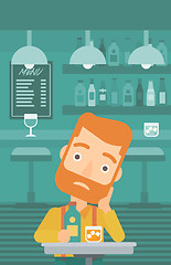 Image showing Sad man with bottle and glass.