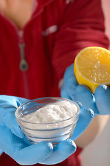 Image showing natural detergent product with bicarbonate and lemon