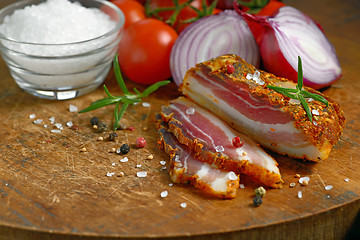 Image showing  smoked bacon and vegetables