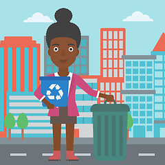 Image showing Woman with recycle bins.