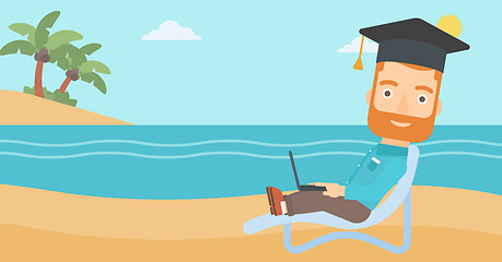 Image showing Graduate lying on chaise lounge with laptop.