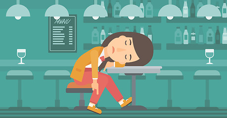 Image showing Woman sleeping in bar. 