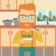 Image showing Man eating salad.