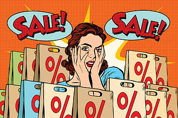 Image showing Pop art surprised woman sales discounts, the buyer