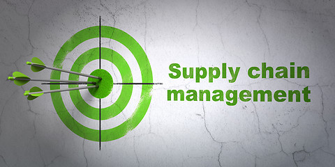 Image showing Advertising concept: target and Supply Chain Management on wall background