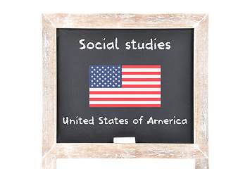 Image showing Social studies with flag on board