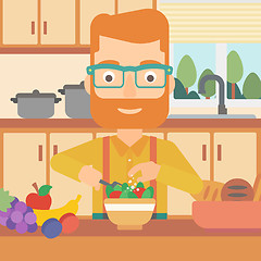 Image showing Man cooking vegetable salad.