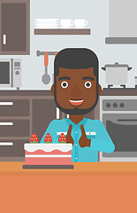 Image showing Man looking at cake.