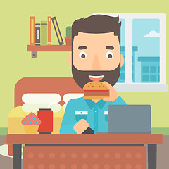 Image showing Man eating hamburger. 