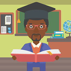 Image showing Man in graduation cap holding book.