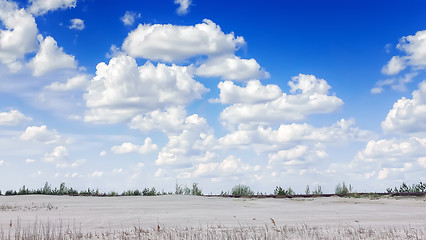 Image showing Landscape with cumulus white clouds