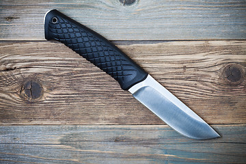 Image showing hunting knife with a black handle