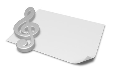 Image showing clef symbol on blank white paper sheet - 3d rendering