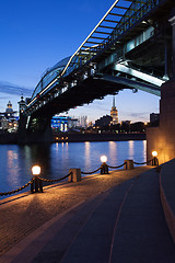 Image showing evening cityscape with Bogdan Khmelnitsky Bridge, Moscow, Russia