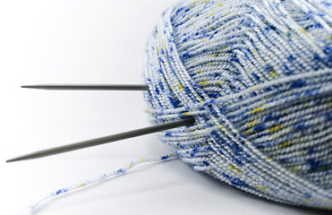 Image showing Blue wool and needles