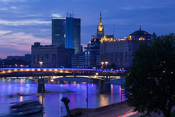 Image showing Moscow evening landscape with bridges on Moscow-river