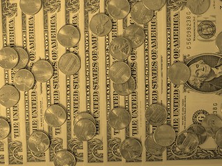 Image showing Dollar coins and notes - vintage