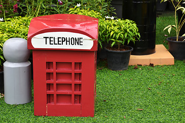 Image showing Red british style telephone booth