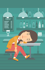 Image showing Woman sleeping in bar. 