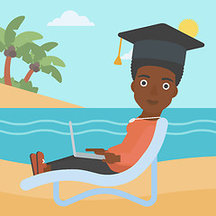 Image showing Graduate lying on chaise lounge with laptop.