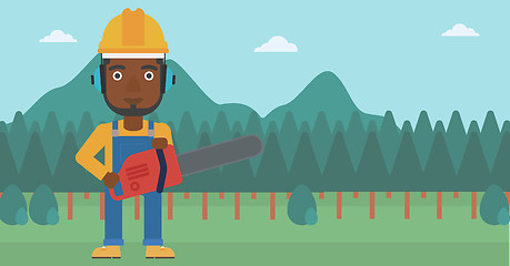 Image showing Lumberjack with chainsaw.