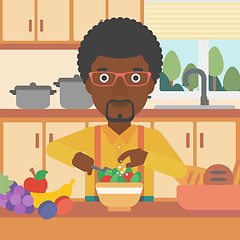 Image showing Man cooking vegetable salad.