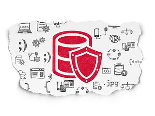 Image showing Database concept: Database With Shield on Torn Paper background