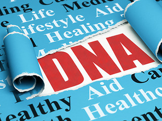 Image showing Medicine concept: red text DNA under the piece of  torn paper