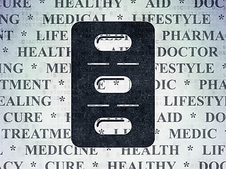 Image showing Health concept: Pills Blister on Digital Data Paper background
