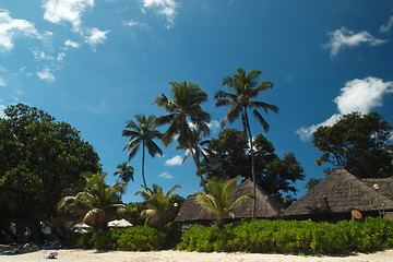 Image showing Seaside hotel, palm -trees, sky