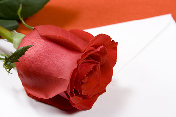 Image showing red rose and envelope