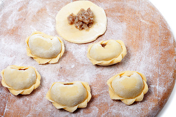Image showing Homemade ravioli on kitchen board
