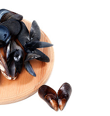 Image showing Shells of mussels on cutting board