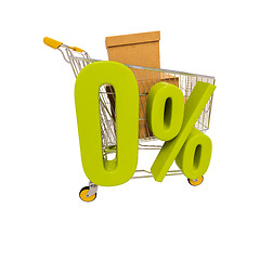 Image showing Shopping cart and 0 percent isolated on white