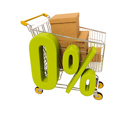 Image showing Shopping cart and 0 percent isolated on white